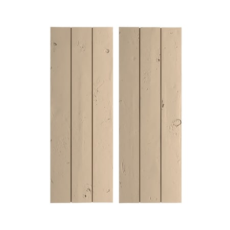 Rustic Three Board Joined Board-n-Batten Knotty Pine Faux Wood Shutters W/No Batten, 16 1/2W X 82H